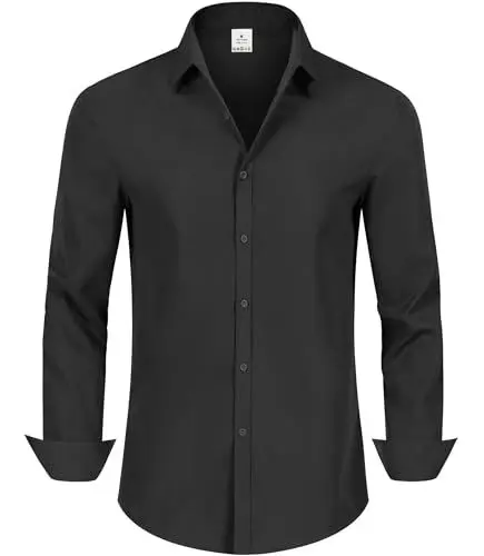 Produktbild: GLESTORE Hemd Herren Langarm Business Männer Hemden Bügelfreie Herrenhemd Regular Fit Schwarz XL
