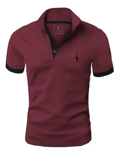 Produktbild: GLESTORE Kurzarm Poloshirt Herren T Shirt Männer Hemd Herren T-Shirt Sommer Polo Shirt Dunkelrot&Schwarz XL