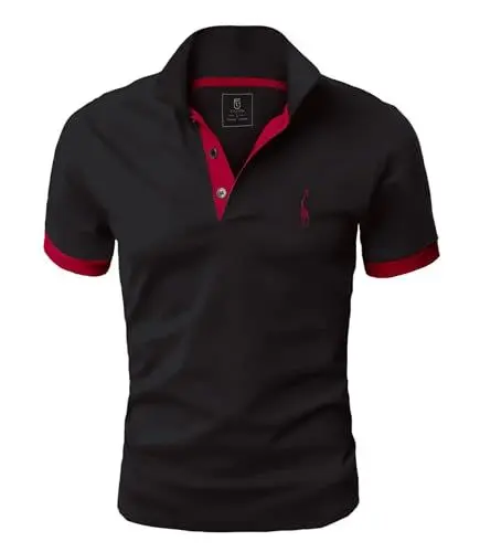 Produktbild: GLESTORE Kurzarm Poloshirt Herren T Shirt Männer Hemd Herren T-Shirt Sommer Polo Shirt Schwarz XL