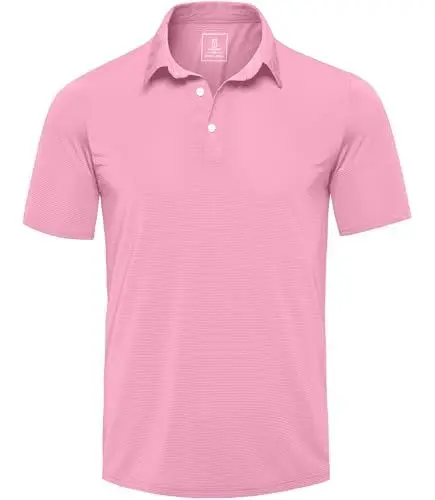 Produktbild: GLESTORE Polo Shirts für Herren Golf Sport Poloshirt Kurzarm Outdoor Gestreift Polos Tshirt Rosa L