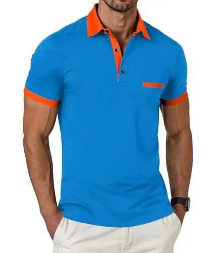 Produktbild: GLESTORE Polo Shirts für Herren Poloshirt Kurzarm Golf Polohemd Basic Sommer Polos T-Shirt Blau&Orange L