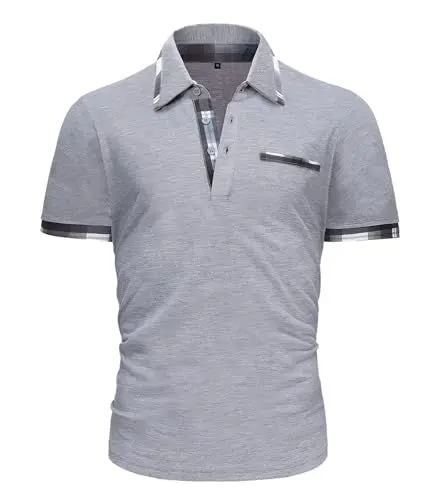 Produktbild: GLESTORE Poloshirt Herren Kurzarm Golf Polohemd Poloshirts Männer Polos T Shirt Polohemden Hellgrau L