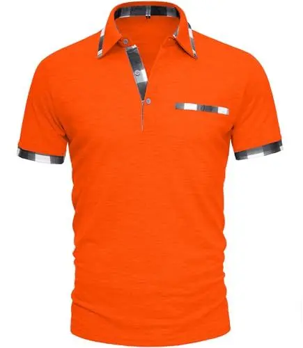 Produktbild: GLESTORE Poloshirt Herren Kurzarm Golf PoloHemd mit Falsche Brusttasche Sommer Polo T Shirt Orange XXL