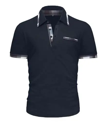 Produktbild: GLESTORE Poloshirt Herren Kurzarm Golf Polohemd Poloshirts Männer Polos T Shirt Polohemden Marineblau XXL