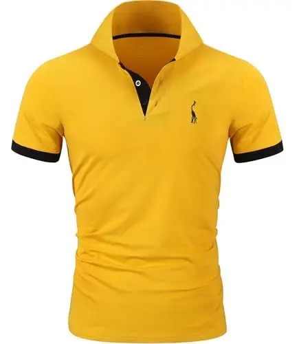 Produktbild: GLESTORE Poloshirt Herren T Shirt Männer Hemd Herren Kurzarm T-Shirt Sommer Golf Polo Shirt PalmYellow L