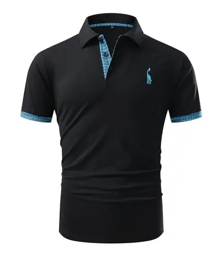 Produktbild: GLESTORE Poloshirt Herren T Shirt Männer Hemd Herren Kurzarm T-Shirt Sommer Golf Polo Shirt Schwarz&Gestreift XXL