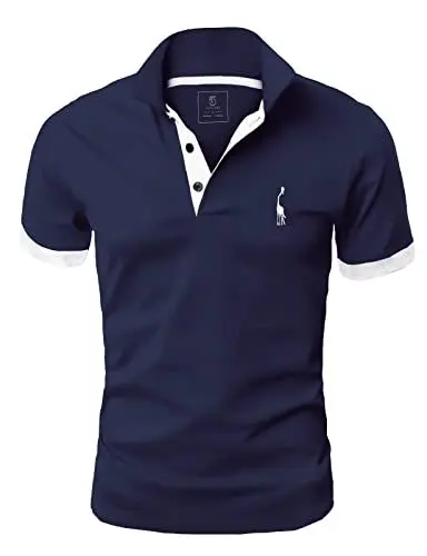 Produktbild: GLESTORE Poloshirt Herren, T Shirts Männer, Hemd Herren Kurzarm Giraffe Stickerei T-Shirt Sommer Golf Sports Navy&Weiß XL