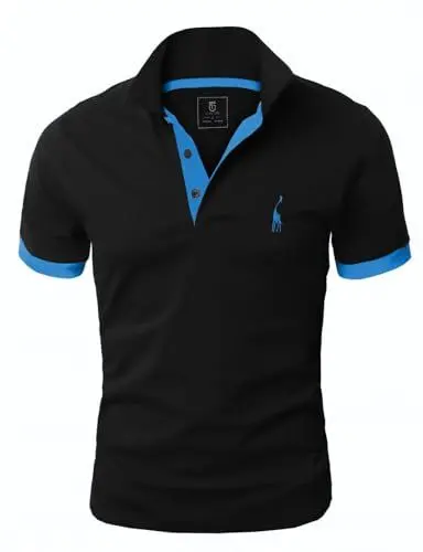 Produktbild: GLESTORE Poloshirt Herren, T Shirts Männer, Hemd Herren Kurzarm Giraffe Stickerei T-Shirt Sommer Slim Fit Golf Sports Schwarz&Blau L