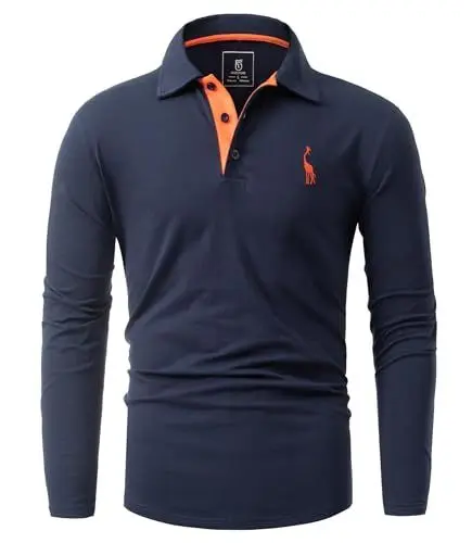 Produktbild: GLESTORE Poloshirts für Herren Langarm Männer Poloshirt Mit Kragen Polo Hemd Langarmshirt Marineblau XL