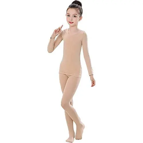 Produktbild: G-LIKE Mädchen Ballett Body Tanzkleidung - Professionelle Tanzbodys Bodysuits Klassische Tänze Performance Übung Kostüm Lange Ärmel Trikot Strumpfhose Unitard für Kinder Erwachsene (Beige, L)