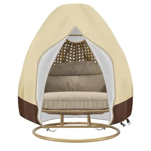 Produktbild: GLikur Double Egg Chair Cover, 420D Oxford Egg Chair Covers Wasserdicht Heavy Duty, 230 X 200cm Hanging Egg Chair Cover, für die meisten Double Egg Chairs, Outdoor Möbel Abdeckung(Beige)