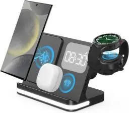 Produktbild: GLILAVOX 4 in 1 kabelloses Ladegerät mit Wecker Kompatibel mit Samsung,Induktive Ladestation für Galaxy Watch 7/FE/Ultra Galaxy Z Fold6/Z Flip6/S24/Ultra/S24+/S23/Note 20/Buds3 Ladestation