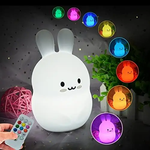 Produktbild: Glinrui Nachtlicht Kinder Hase - 9 Farben Nachttischlampe Kinderzimmerlampe Tragbare Nachtlampe Wiederaufladbare Lampen -Zeiteinstellung/Lichtintensität Einstellbar - Mittel