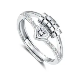 Produktbild: Glintara Silber Anxiety Rings, Silber 925 Angst Ring mit Herz Zirkonia, Offen Verstellbar Anti Stress Ringe, Spinner Fidget Ring mit Spinning Perlen, Dekompressionsring für Anxiety Damen Mädchen Mann
