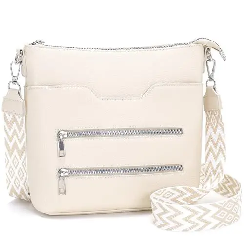 Produktbild: Glintify umhängetasche damen mittelgroß Beige handtasche damen mittelgroß crossbody bag Veganes Leder mit Verstellbar Abnehmbar Breiter Gurt