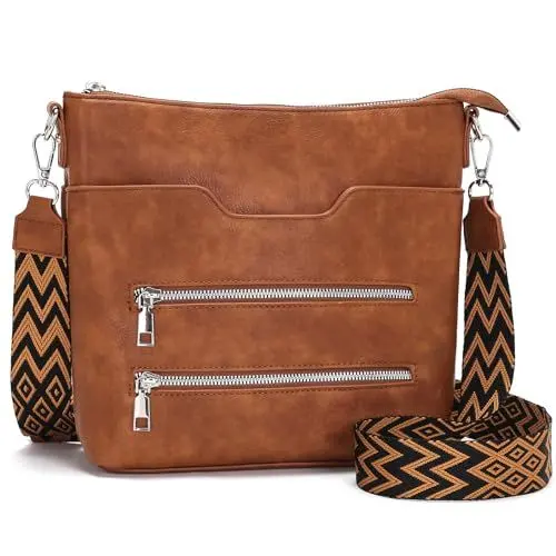 Produktbild: Glintify umhängetasche damen mittelgroß Braun handtasche damen mittelgroß crossbody bag Veganes Leder mit Verstellbar Abnehmbar Breiter Gurt
