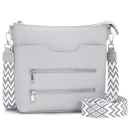 Produktbild: Glintify umhängetasche damen mittelgroß Hellgrau handtasche damen mittelgroß crossbody bag Veganes Leder mit Verstellbar Abnehmbar Breiter Gurt