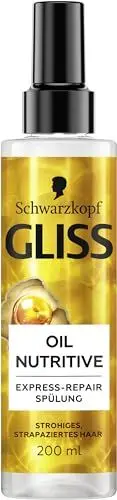 Produktbild: Gliss Express-Repair-Spülung Oil Nutritive (200 ml), Haarspülung nährt strohiges, strapaziertes Haar, Pflegespülung mit Hitzeschutz bis zu 230 °C