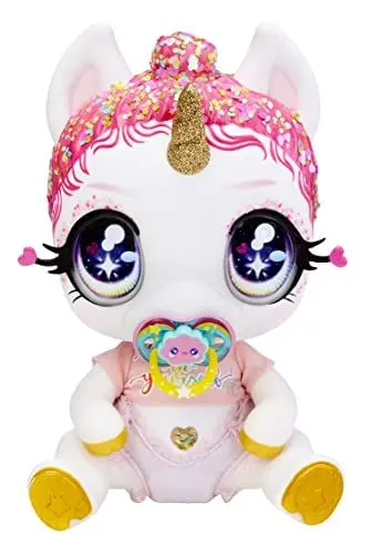 Produktbild: Glitter Babyz MGA Einhorn Baby-Puppe - LUNITA Sky - Mit magischen Farbwechseln, rosa Glitzerhaar, Believe in Yourself Outfit, Windel, Shampoo-Flasche & Schnuller - Für Kinder ab 3 Jahren