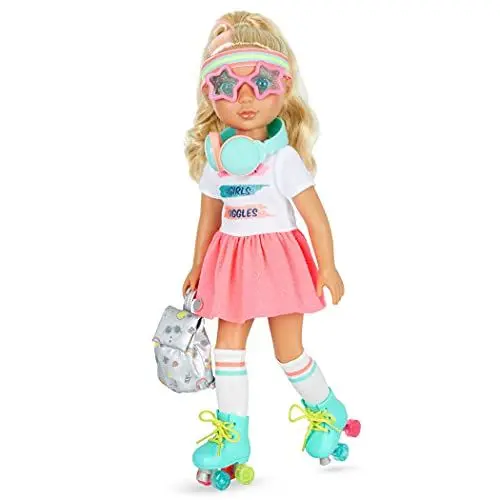 Produktbild: Glitter Girls Deluxe Puppe Sunnie – Bewegliche 36 cm Puppe mit Rollschuhen, Puppenkleidung, Zubehör und rosa-blonden Langen Haaren zum Frisieren – Spielzeug ab 3 Jahren (11 Teile)