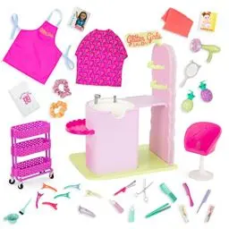 Produktbild: Glitter Girls Friseursalon mit Friseur Zubehör – Puppenzubehör für 36 cm Puppen mit Friseurwagen, Waschbecken, Accessoires und mehr – für Kinder ab 3 Jahren (35 Teile)
