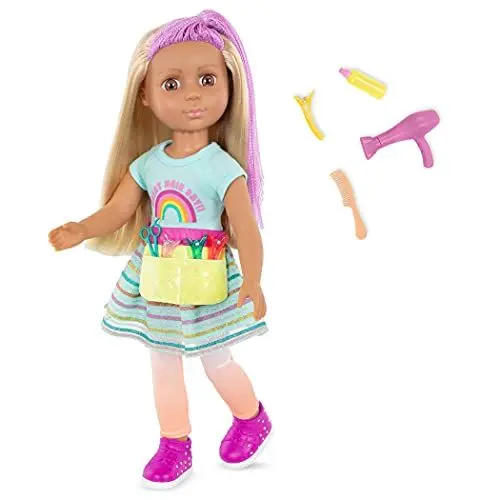 Produktbild: Glitter Girls GG51107Z Deluxe Friseurin Brie – Bewegliche 36 cm Puppe mit Friseurzubehör, Puppenkleidung, Zubehör und lila-blonden Langen Haaren zum Frisieren – Spielzeug ab 3 Jahren (14 Teile), Bunt