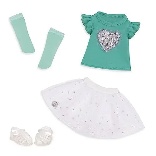 Produktbild: Glitter Girls Puppenkleidung 36 cm Puppen Glitzer T-Shirt und Tüllrock Outfit – Oberteil, Rock und Schuhe – Zubehör für Puppen, Spielzeug ab 3 Jahren