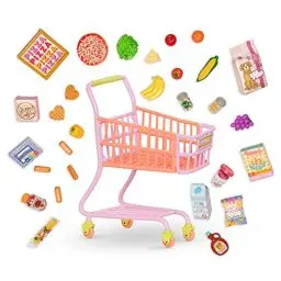 Produktbild: Glitter Girls Puppenzubehör – Einkaufswagen für Puppen Zubehör Set mit Lebensmitteln – Accessoires für 36 cm Puppen, Puppenhaus Puppenmöbel Spielzeug für Kinder ab 3 Jahren