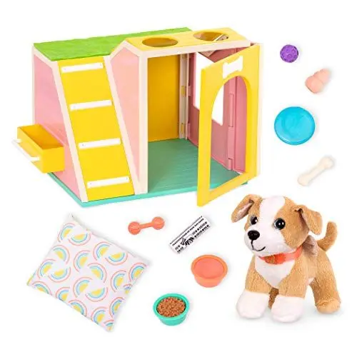 Produktbild: Glitter Girls Puppenzubehör – Kuscheltier Hund Chihuahua Lollie mit Zubehör Set Hundehütte – Accessoires für 36 cm Puppen, Plüschtier und Puppenhaus Puppenmöbel Spielzeug für Kinder ab 3 Jahre