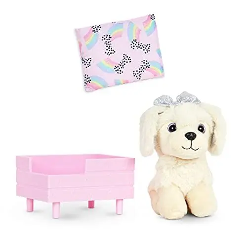 Produktbild: Glitter Girls Puppenzubehör – Kuscheltier Hund Golden Retriever Zeke mit Hundebett und Hundekissen – Accessoires für 36 cm Puppen, Plüschtier Spielzeug für Kinder ab 3 Jahre (3 Teile)