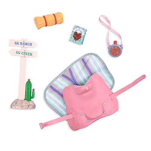 Produktbild: Glitter Girls Puppenzubehör – Reiter Zubehör Set mit Sattel, Trinkflasche und mehr – Accessoires für 36 cm Puppen, Puppenhaus Puppenmöbel Spielzeug für Kinder ab 3 Jahren