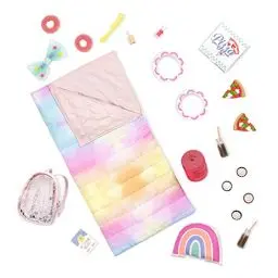 Produktbild: Glitter Girls Puppenzubehör – Übernachtungsparty Zubehör Set mit Schlafsack, Rucksack und mehr – Accessoires für 36 cm Puppen, Puppenhaus Puppenmöbel Spielzeug für Kinder ab 3 Jahren