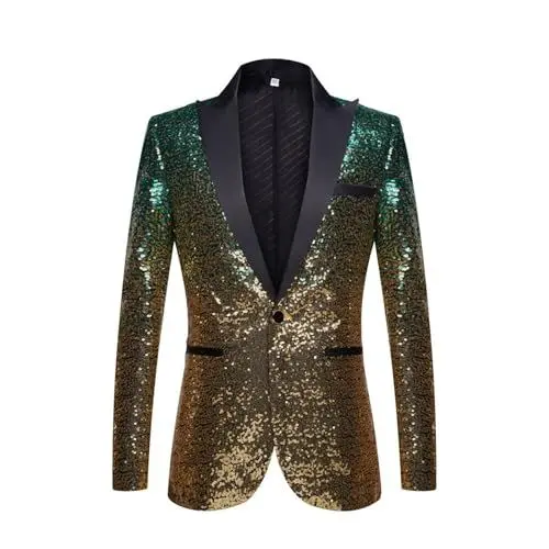 Produktbild: Glitzer Anzug Herren,Pailletten Sakko Gold Glitzer Anzug Slim Fit Hochzeit Mantel Langarm Smokingjacke Herrenjacke für Hochzeit und Party Formelle Kleidung für Herren (Green, XXXL)