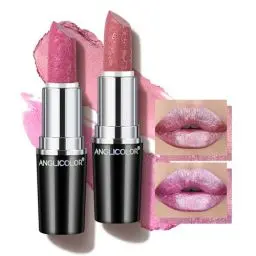 Produktbild: Anglicolor Glitzer Lippenstift Metallic Glänzend Glossy, Shimmer Lipstick Seidig Velvet Langanhaltend Feuchtigkeitsspendende, Vegan Lipgloss Damen Mädchen Make-up (11+15,8g)