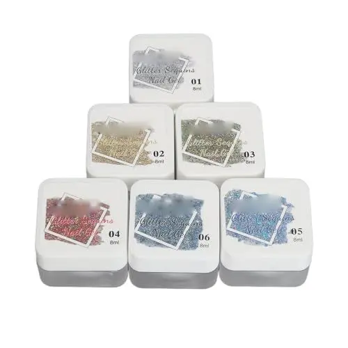 Produktbild: Glitzer-Gel-Nagellack, Glitzernder Gel-Nagellack, Champagner-Nagellack, 6 Farben, Glitzer-Gel-Nagellack-Set, Schimmer-Splitter, Gold, Champagner-Nagelgel, Funkelnder Nagellack,