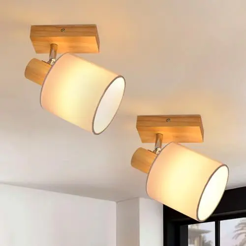 Produktbild: Glitzerlife Deckenleuchte 1 Flammig Deckenlampe Flur - 2ER Deckenstrahler Holz Modern Deckenspot Wandstrahler Schwenkbar 350° E14 Lampe MAX.40W für Wohnzimmer Schlafzimmer Küche (ohne Leuchtmittel)