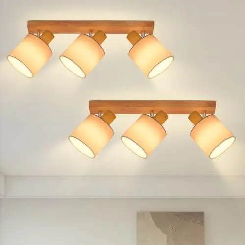 Produktbild: Glitzerlife Deckenleuchte 3 Flammig Deckenlampe Flur - 2ER Deckenstrahler Modern Holz Deckenspot Wandstrahler Schwenkbar 350° E14 MAX.25W lampe für Wohnzimmer Schlafzimmer Küche (ohne Leuchtmittel)