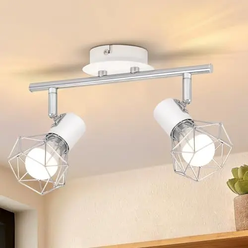 Produktbild: Glitzerlife Deckenspots 2 Flammig Schwenkbar Deckenstrahler - Deckenlampe Innen Weiß Industrial Metall E14 Verstellbare 350° Deckenleuchte Arbeitszimmer Garderobe Korridor Badezimmer Schlafzimmer