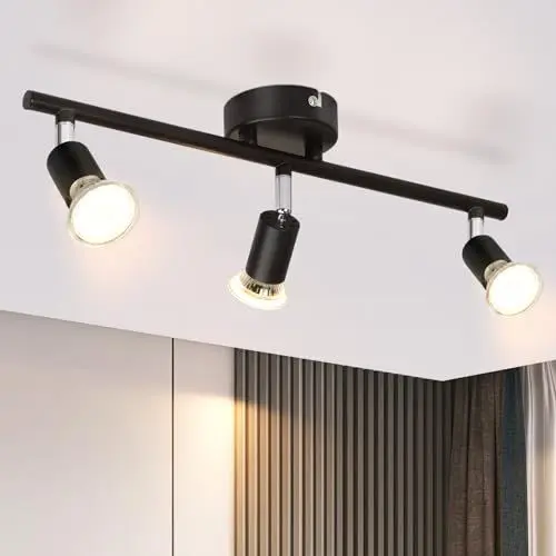 Produktbild: Glitzerlife Deckenstrahler Schwarz 3 Flammig Deckenleuchte - Deckenspots Schwenkbar GU10 330° Drehb Metall Deckenlampe Modern Wohnzimmerlampe für Schlafzimmer Küche Flur Esszimmer
