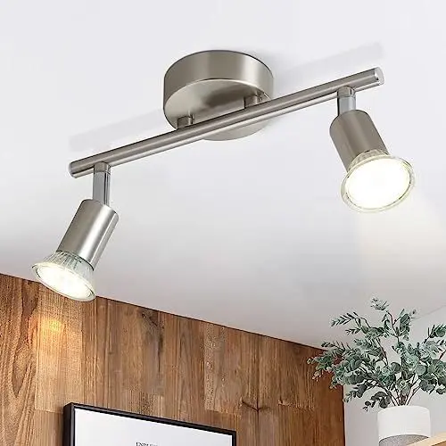Produktbild: Glitzerlife LED Deckenstrahler 2 Flammig Flurlampe - Deckenleuchte Modern Deckenlampe GU10 Deckenspot Schwenkbar 330° Drehbar Spot Strahler Edelstahl Flur Wohnzimmer Schlafzimmer Ohne Leuchtmittel
