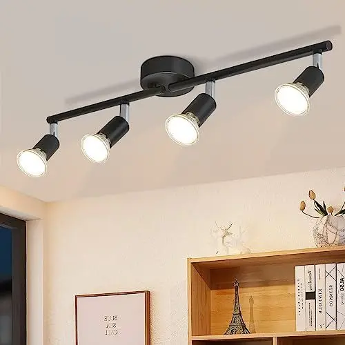 Produktbild: Glitzerlife LED Deckenstrahler 4 Flammig Wohnzimmer - Schwarz Deckenleuchte Modern Deckenlampe GU10 Deckenspot Schwenkbar 330°Drehbar Spot Strahler Decke Schlafzimmer Küche Flur Ohne Leuchtmittel