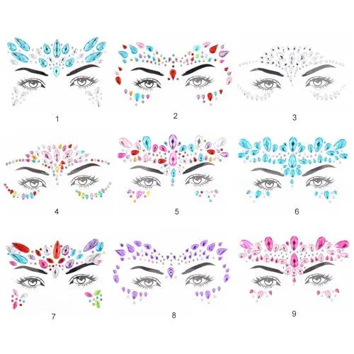 Produktbild: Glitzersteine Gesicht Festival, 9 Stücke Glitzer Gesicht Steine, Strasssteine Gesicht, Gesicht Glitzersteine, Selbstklebend Face Gems, Festival Sticker Geeignet Raves Partys Makeover Festivals