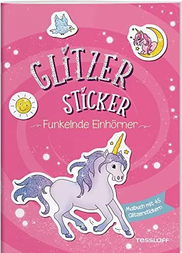 Produktbild: Glitzer-Sticker Malbuch. Funkelnde Einhörner / Magische Motive zum Ausmalen und 45 Glitzer-Stickern / Mal- und Stickerspaß für Kinder ab 5 Jahren: Mit 45 glitzernden Stickern (Malbücher und -blöcke)