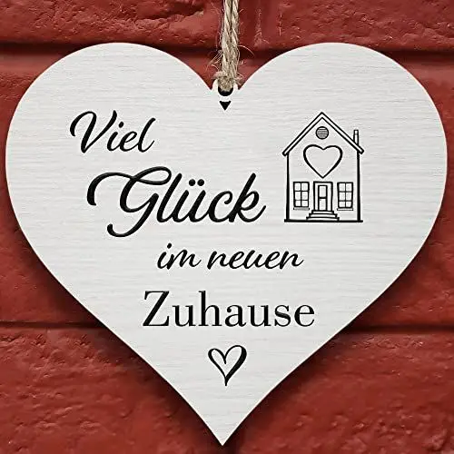 Produktbild: Glitzkind Holzschild Schild Viel Glück im neuen Zuhause | Geschenk zum Einzug Umzug | Neues Haus Wohnung | Geschenkideen Türdeko für Familie | Richtfest Hauseinweihung