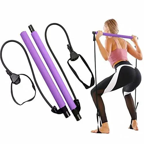 Produktbild: GLKEBY Pilates Bar Kit, mit verstellbarem Widerstandsband tragbarer Pilates Exercise bar Stick für Dehnen, Yoga, Formen, Trainieren, Sit-Ups, Abnehmen