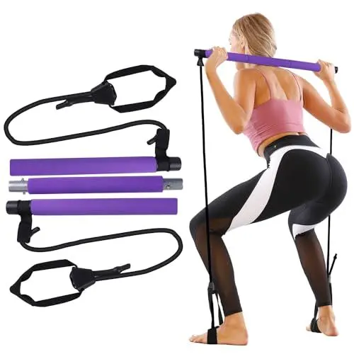 Produktbild: GLKEBY Pilates Stick Kit, mit einstellbarem Widerstand und tragbarem Pilates Übungsstock, geeignet zum Dehnen, Yoga, Shaping, Training, Sit-ups und Gewichtsverlust