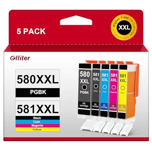 Produktbild: Glliter 580 581 XXL Multipack für Canon Druckerpatronen 580 581 Kompatibel mit Canon PIXMA TS6350a für Canon TR8550 Druckerpatronen für TS6300 TS6350 TS6351 TS9550 TS705 Drucker mit 5 Einzelpatronen