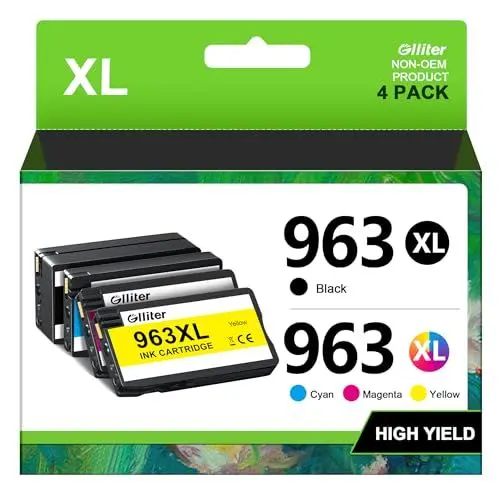 Produktbild: Glliter 963 XL Druckerpatronen Kompatibel für HP 963XL Multipack für HP Officejet Pro 9010 Patronen für 9012 9020 9014 9015 9016 9018 9019 9022 (‎‎‎‎‎‎‎Schwarz Cyan Magenta Gelb, 4er-Pack)