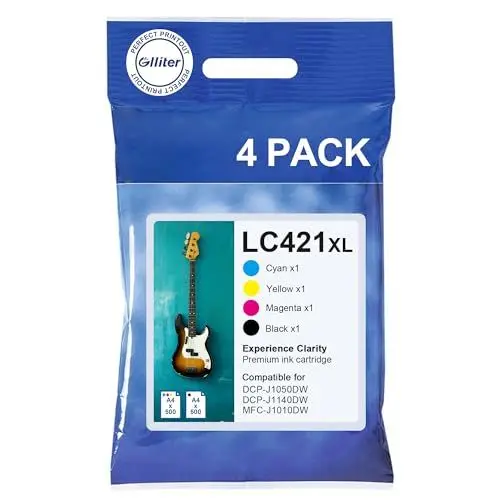 Produktbild: Glliter LC421XL lc421 für Brother LC421 für Brother LC 421 Patronen Kompatibel mit Brother DCP-J1050DW Patronen Brother MFC-J1010DW DCP-J1140DW DCP-J1800DW Druckerpatronen (Schwarz, Blau, Cyan, Gelb)