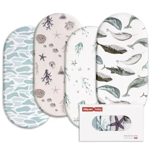 Produktbild: GLLQUEN BABY Bettlaken Spannbettlaken für Babybett 4 Pack,Matratzenschoner für Laufgitter, Oeko-tex100 Moseskorb Stubenwagen Baby Spannbetttuch Bezug, Kinderwagen Matratzenbezug für Neugeborenes